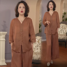 批发官图棉麻套装女2026夏季新款中年妈妈装复古<b class='q'>亚麻</b>上衣阔腿裤两件套