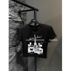 批发2024新款<b class='q'>米奇</b>卡通印花可爱修身显瘦圆领高腰百搭露腰上衣短袖女夏