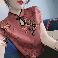 批发旗袍领短袖t恤女装2025<b class='q'>夏</b>季新款洋气印花内搭显瘦打底衫上衣