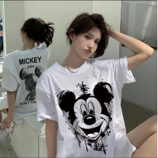 批发源头爆款220克精梳紧密赛洛小众复古卡通<b class='q'>米奇</b>印花短袖<b class='q'>T</b><b class='q'>恤</b>