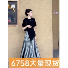 批发新中式国风套装不规则纯色上衣搭配仙气十足御姐半身裙2024<b class='q'>女套装</b>
