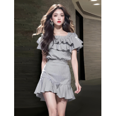 批发法式气质名媛<b class='q'>小香</b>风灰色上衣两件<b class='q'>套装</b>裙女小个子茶系穿搭一整套夏