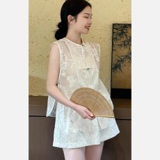 批发新中式女装国风气质轻奢高级感<b class='q'>白色</b>盘扣马甲上衣短裤两件套装夏季