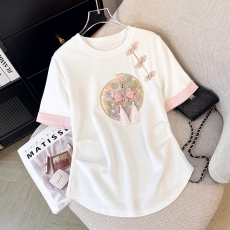 批发新中式国风重工刺绣百搭短袖<b class='q'>t</b><b class='q'>恤</b>女春夏季小个子盘扣收腰显瘦上衣