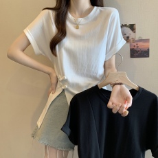 新中式大码中长款短袖t恤女夏季2026新款宽松休闲国风盘扣上衣