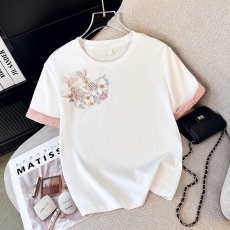 批发新中式圆领套头<b class='q'>T</b><b class='q'>恤</b>女夏日轻国风重工刺绣盘扣上衣复古风短袖小衫