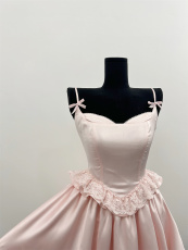 Shirnevz雪妮原创 樱花物语 绸缎丝 滑蕾丝花不规则裙摆设计感裙