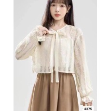 批发2024夏季新款韩版甜美减龄蕾丝花边系带长袖防晒衣