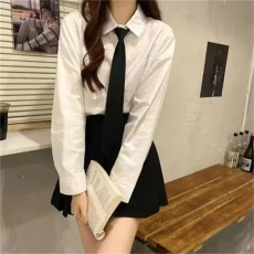 批发创峰酷丝棉学院风白色长袖衬衫女新款小个子衬衣内搭上衣气质