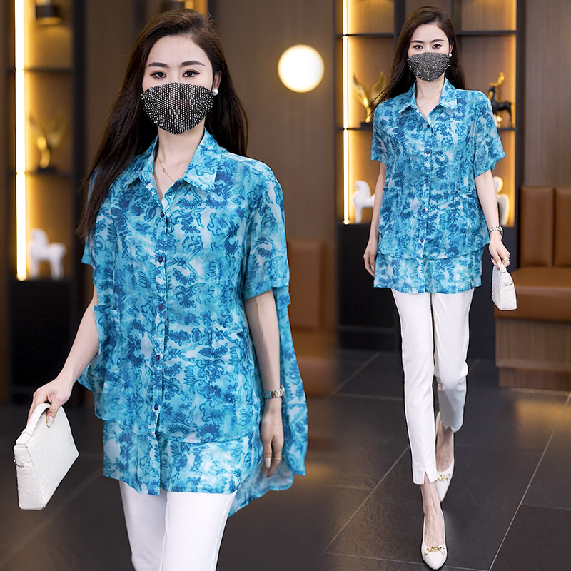 BY9190#大码女装夏装新款时尚百搭胖MM气质衬衫宽松遮肚显瘦小衫