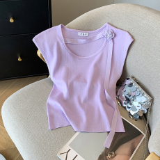 批发实拍 大货 2026夏季新款新中式气质修身圆领微袖T恤冰丝针织衫女