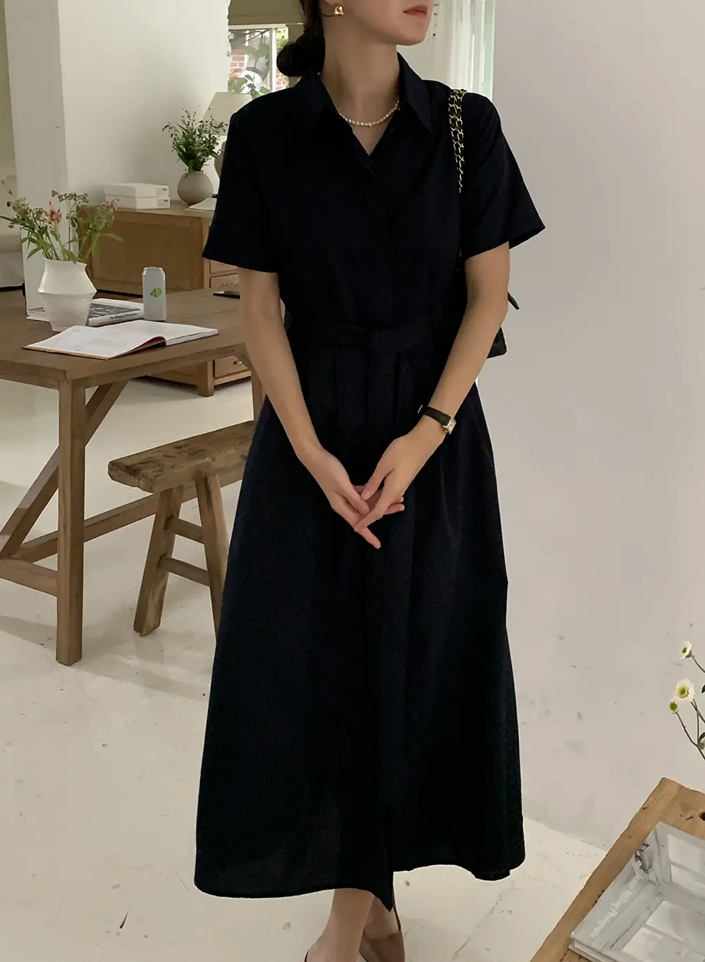 쉬폰 프렌치 스타일 리본 타이 웨이스트 원피스 상세 이미지 37