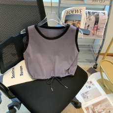 批发实拍<b class='q'>运动</b>背心外穿潮港风短款宽松<b class='q'>显瘦</b>内搭抽绳无袖小吊带露脐上衣