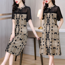 批发国风时尚印花<b class='q'>连衣裙</b>女2026年夏新款气质中长款流行短袖桑蚕丝裙子