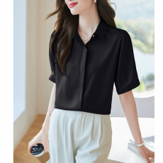 批发实拍2026夏季新款白色长袖真丝<b class='q'>衬衫</b>女设计感气质翻领通勤上衣