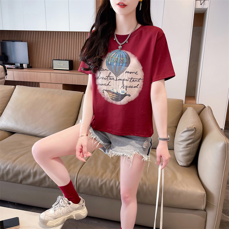 PF8635#短袖T恤女纯棉2024夏季韩版新款设计感卡通宽松大码百搭上衣...