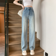 批发实拍2026夏薄款小个子牛仔裤女窄版修身阔腿裤超薄凉感拖地九分裤