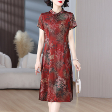 2024夏季新款复古中国风小个子妈妈真丝旗袍连衣裙改良版气质显瘦