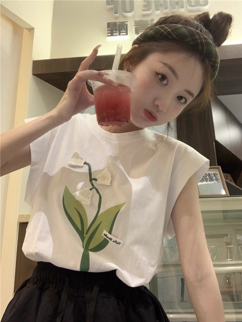 FA24665# 遮肉显瘦宽肩无袖T恤背心女设计感圆领夏季上衣 服裝批發女裝批發服飾貨源