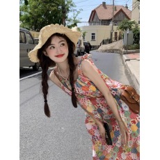 批发现货，四面弹印花一甜美减龄<b class='q'>可爱</b>碎花拼接花边宽松吊带连衣裙