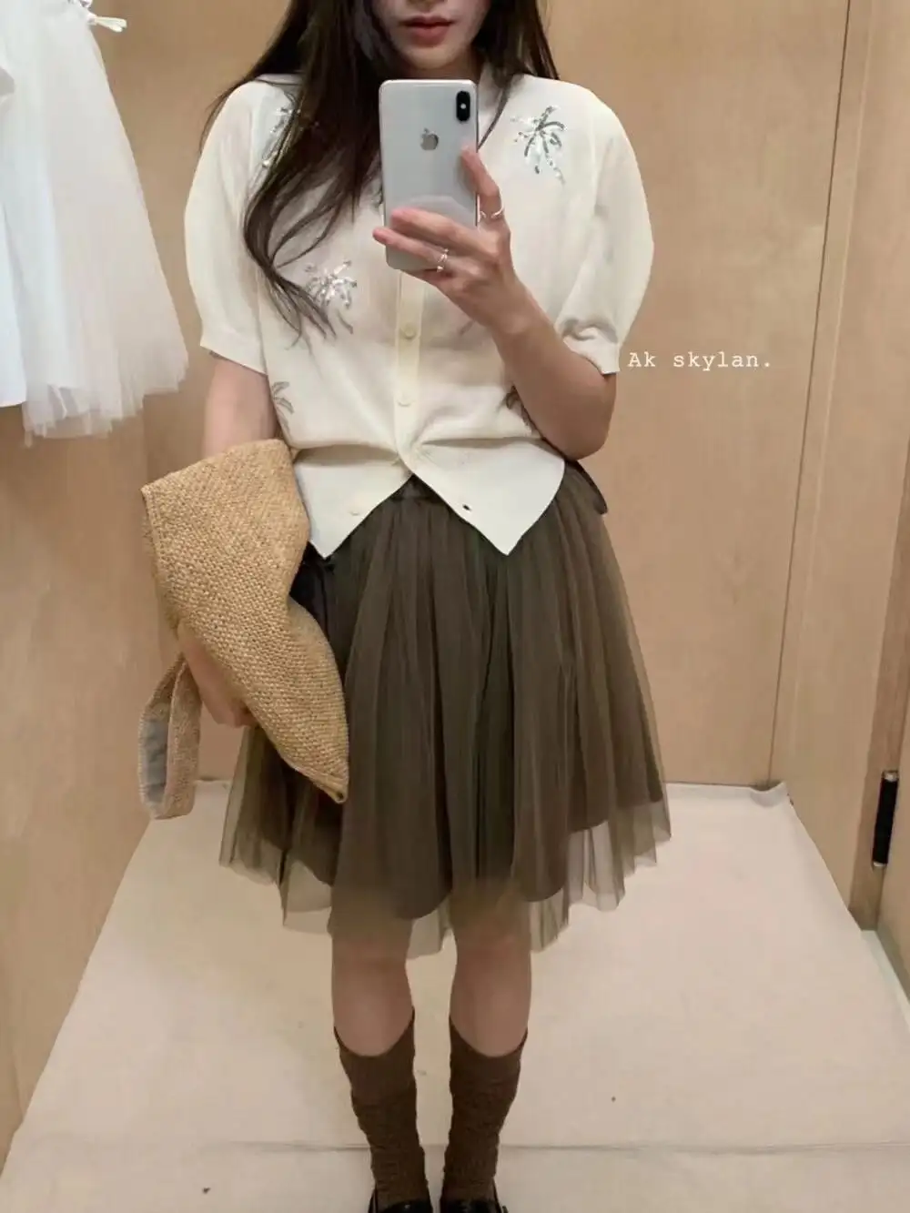 식물 플라워 퍼프소매 가디건 상세 이미지 1