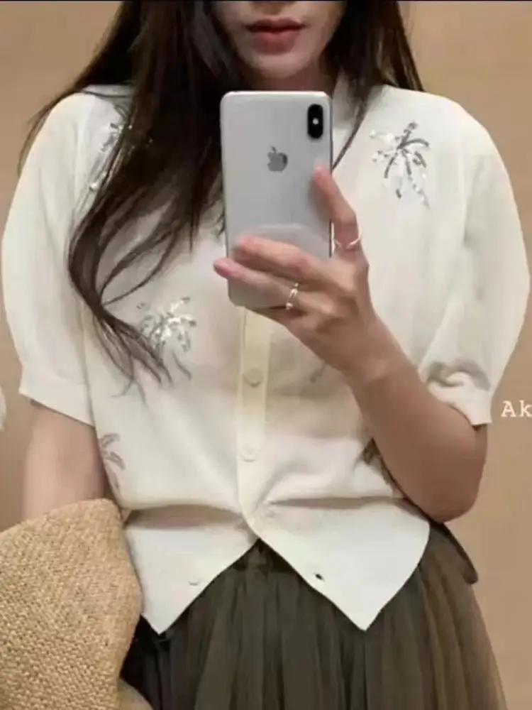 식물 플라워 퍼프소매 가디건 상세 이미지 2
