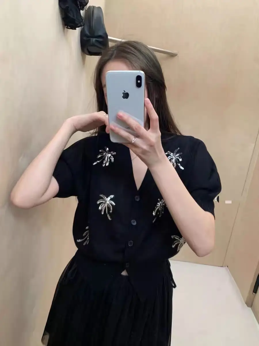 식물 플라워 퍼프소매 가디건 상세 이미지 3