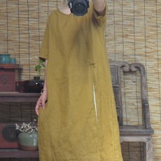 批发2025现货复古中式盘扣苎麻宽松显瘦连衣裙全棉白色打底裙两件套