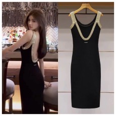 批发名媛千金黑色亮片拼接<b class='q'>露背</b>吊带<b class='q'>连衣裙</b>女御姐系高级感气质包臀长裙