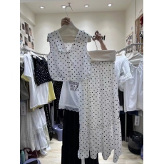 批发韩版夏季新款波点套装长裙分体连衣裙两件套，黑色 白色
