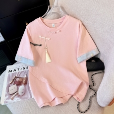 批发新中式轻国风设计感提花盘扣<b class='q'>T</b><b class='q'>恤</b>上衣女2026夏季新款内搭复古短袖