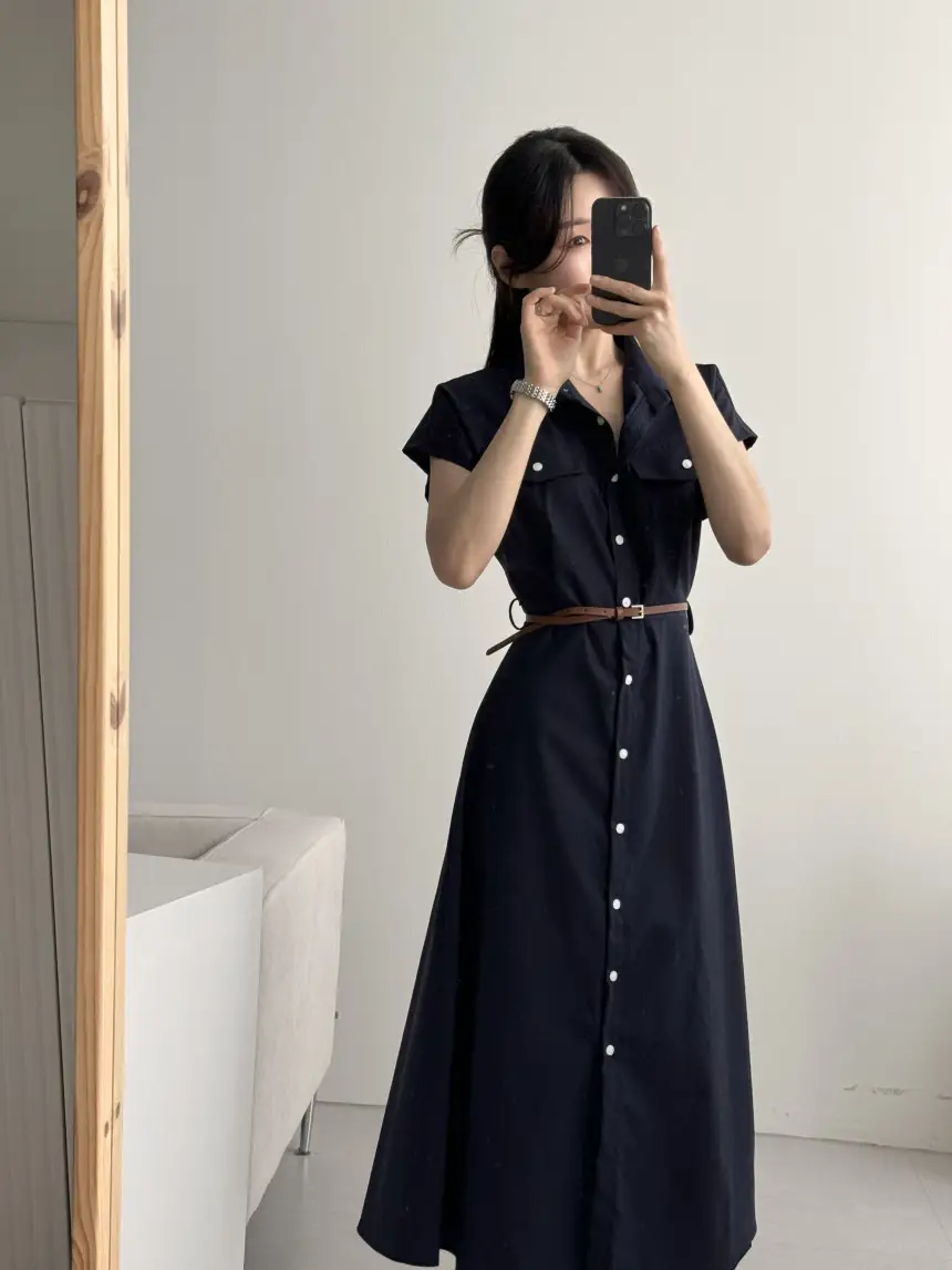 폴드 칼라 레트로 원피스 상세 이미지 1