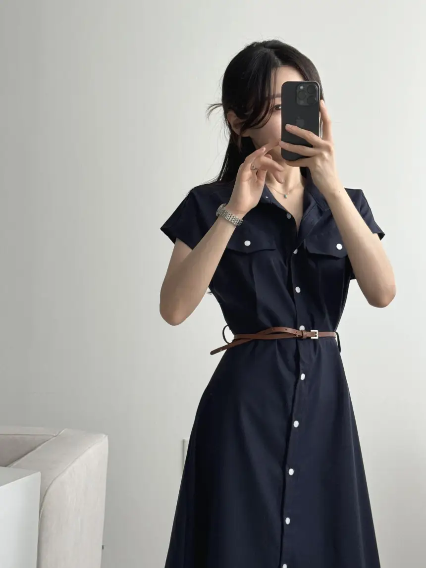 폴드 칼라 레트로 원피스 상세 이미지 5