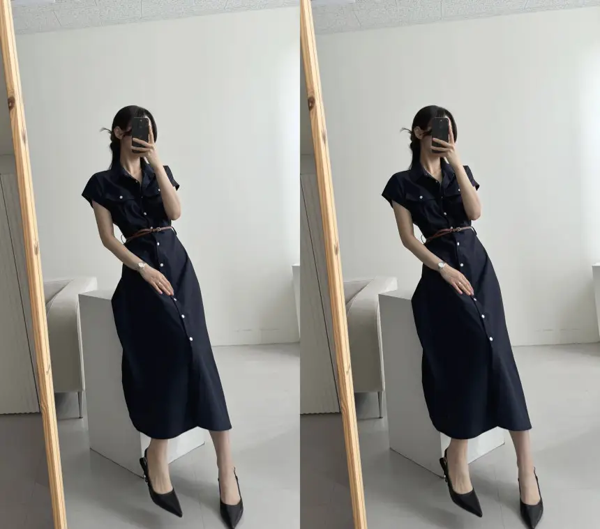 폴드 칼라 레트로 원피스 상세 이미지 6