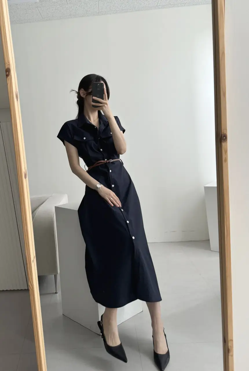 폴드 칼라 레트로 원피스 상세 이미지 7