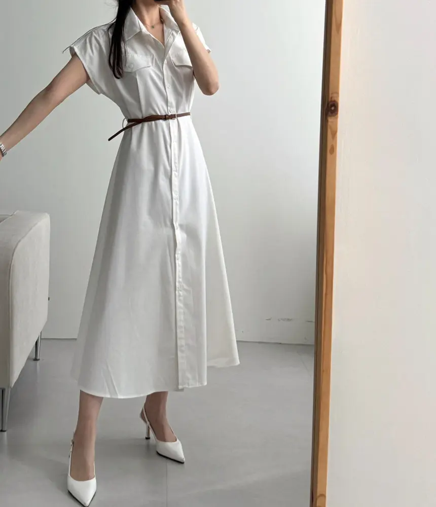 폴드 칼라 레트로 원피스 상세 이미지 9