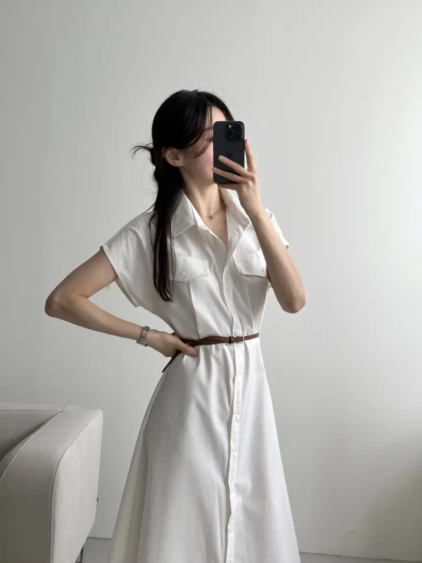 폴드 칼라 레트로 원피스 상세 이미지 10