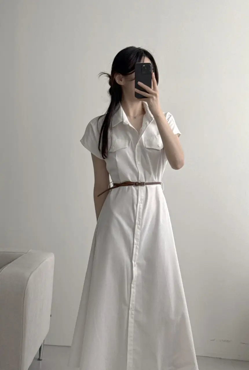 폴드 칼라 레트로 원피스 상세 이미지 11