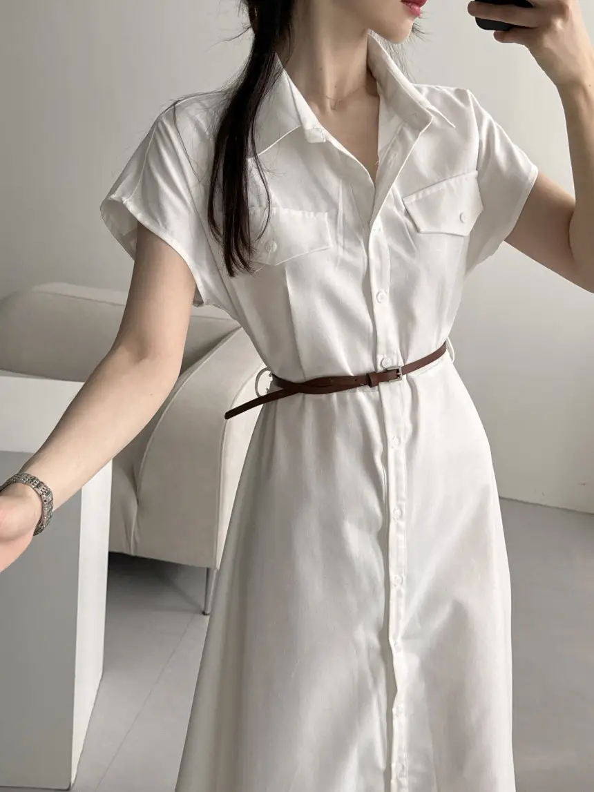 폴드 칼라 레트로 원피스 상세 이미지 12