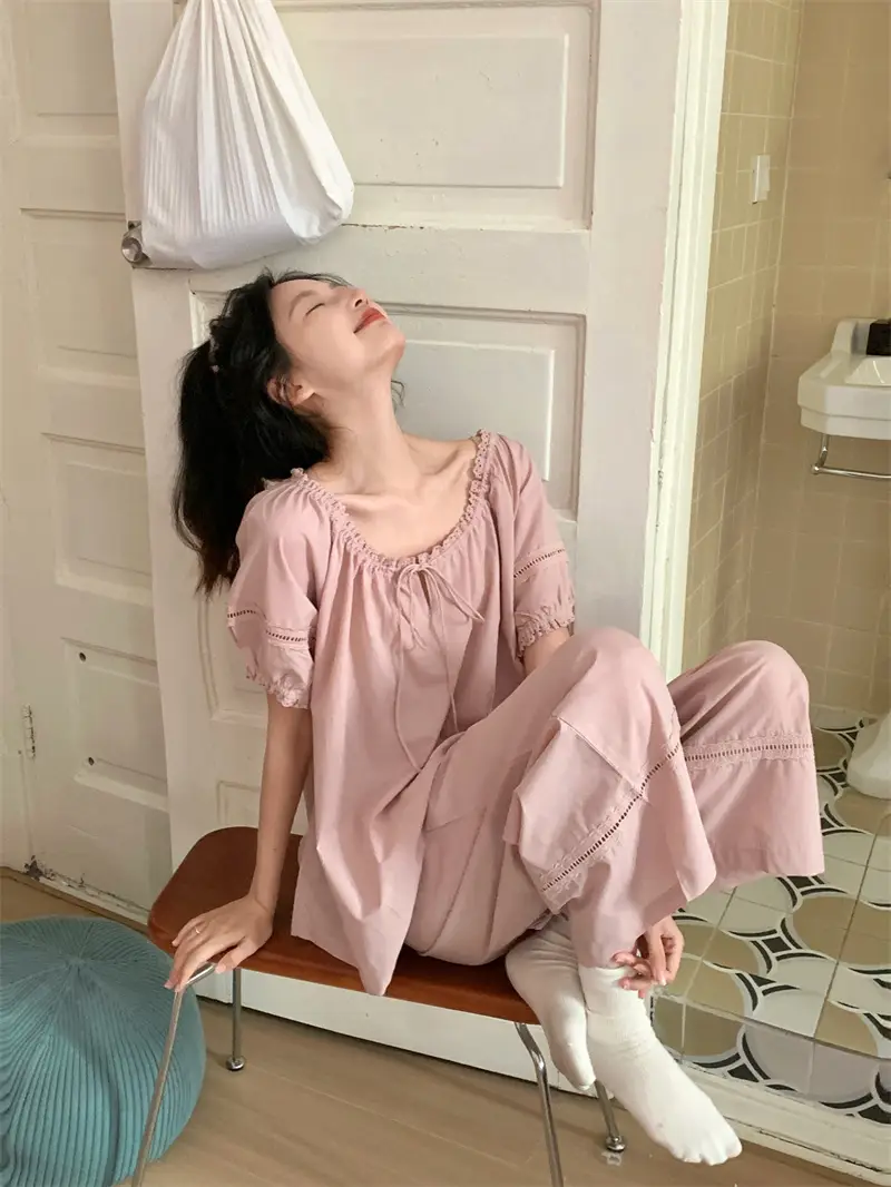 루즈핏 면 라운드넥 홈웨어 세트 상세 이미지 2