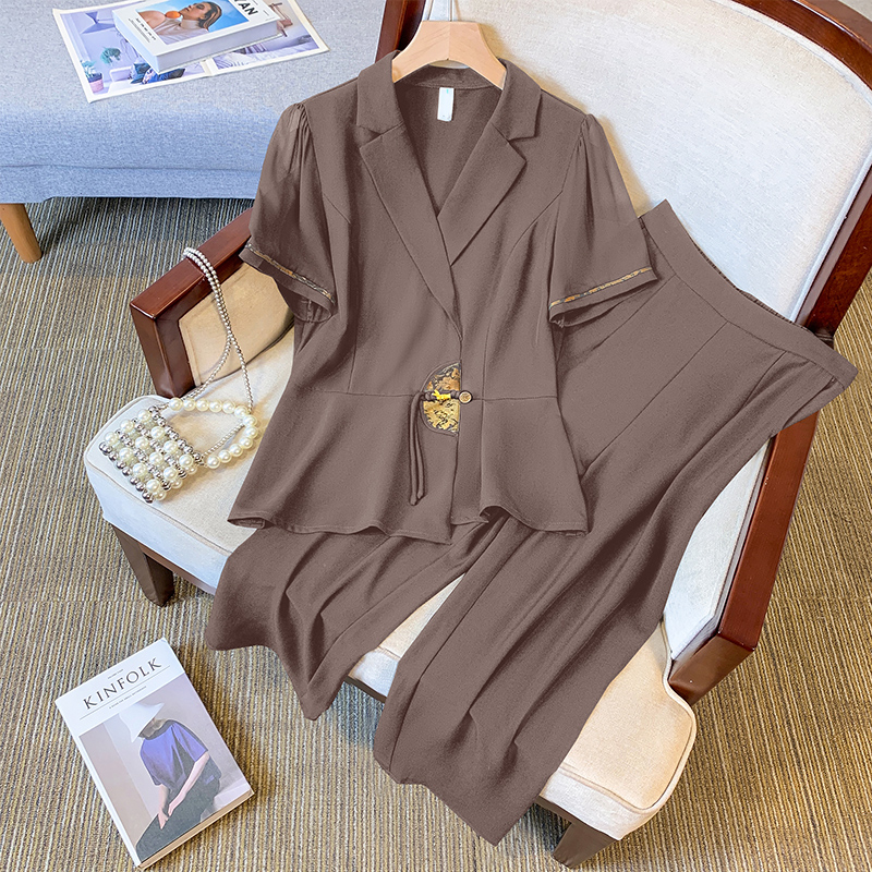 MY9681# 新款套装大码女装时尚减龄短袖9分裤两件套女裝貨源服裝批發