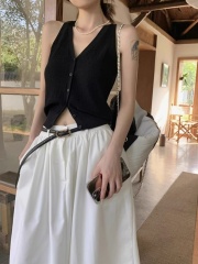 Black v-neck inner knitted camisole vest for women spring and summer pure lust style sleeveless short cardigan top worn outside