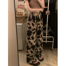 批发外贸大码女装肌理感皱褶水墨画阔腿裤女春夏薄款宽松垂感休闲裤子