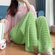 批发外贸原版大码女装色<b class='q'>碎花</b>褶皱<b class='q'>阔腿裤</b>女秋新款高腰垂坠感拖地休闲<b class='q'>裤</b>