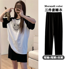 批发三件<b class='q'>套装</b>夏季新款睡衣女仿棉短袖可外穿高级感甜美韩风宽松家居服