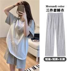 批发三件<b class='q'>套装</b>夏季新款睡衣女仿棉短袖可外穿高级感甜美韩风宽松家居服