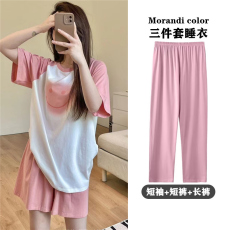 批发三件<b class='q'>套装</b>夏季新款睡衣女仿棉短袖可外穿高级感甜美韩风宽松家居服