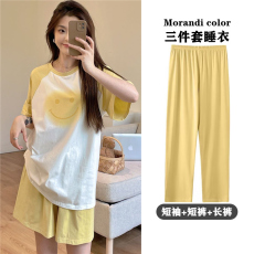 批发三件<b class='q'>套装</b>夏季新款睡衣女仿棉短袖可外穿高级感甜美韩风宽松家居服