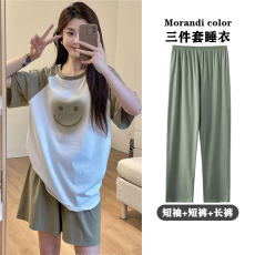 批发三件<b class='q'>套装</b>夏季新款睡衣女仿棉短袖可外穿高级感甜美韩风宽松家居服