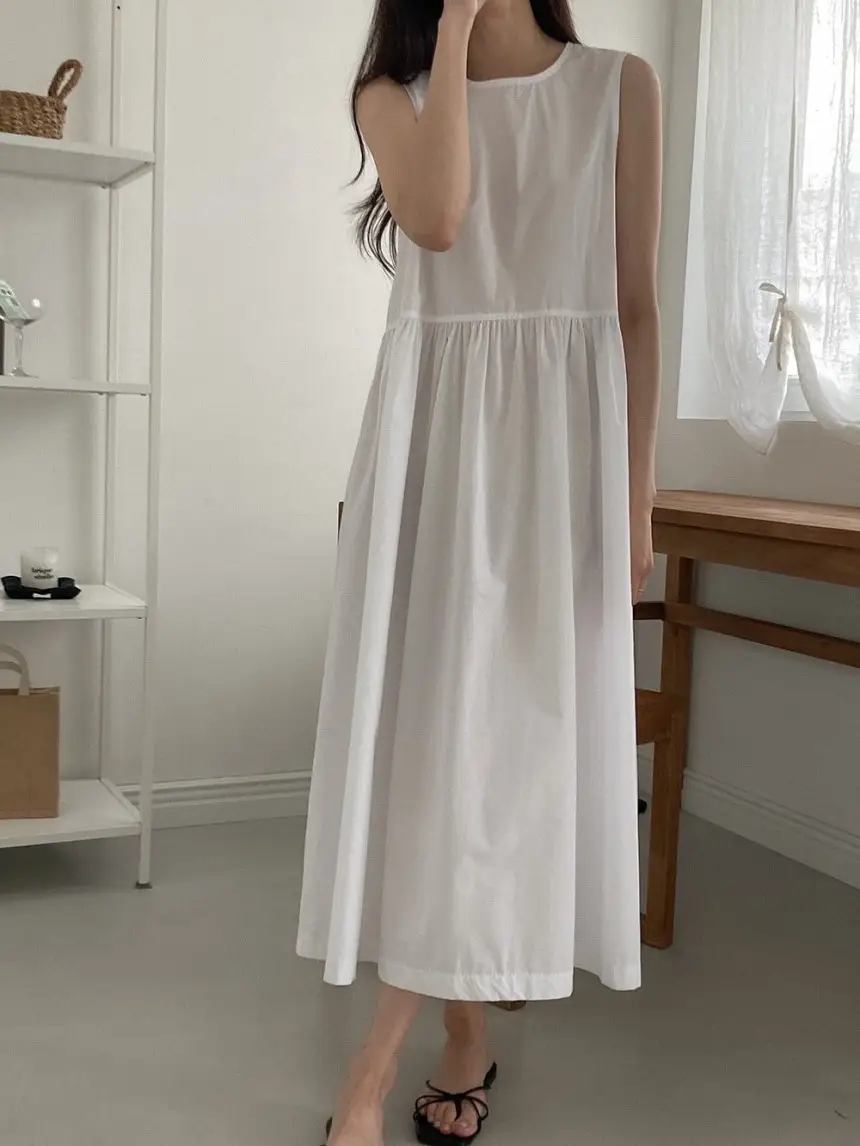 프렌치 감성 끈 장식 민소매 원피스 상세 이미지 1